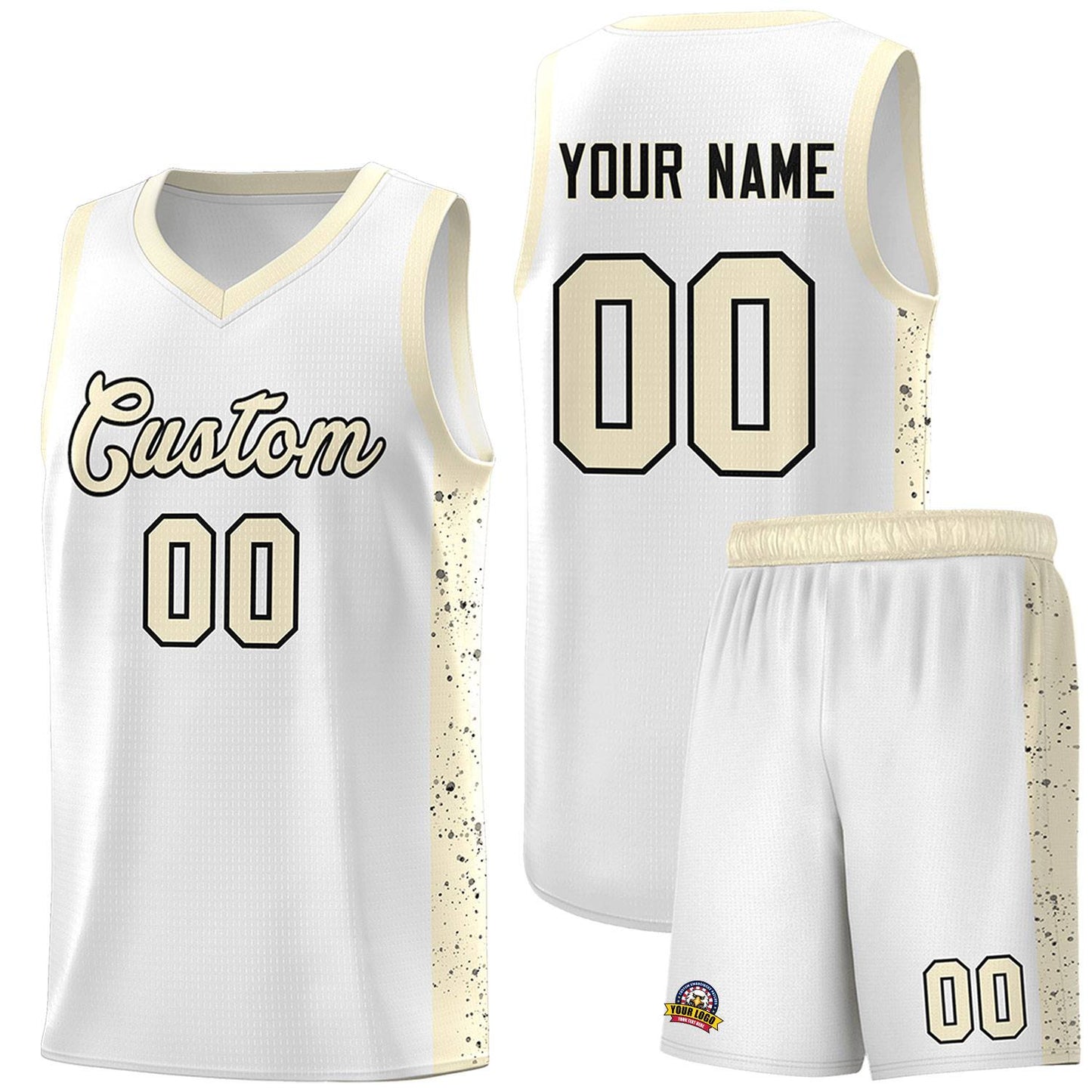 Custom White Cream-Black Red Side Splash Sports Uniform Basketball Jersey