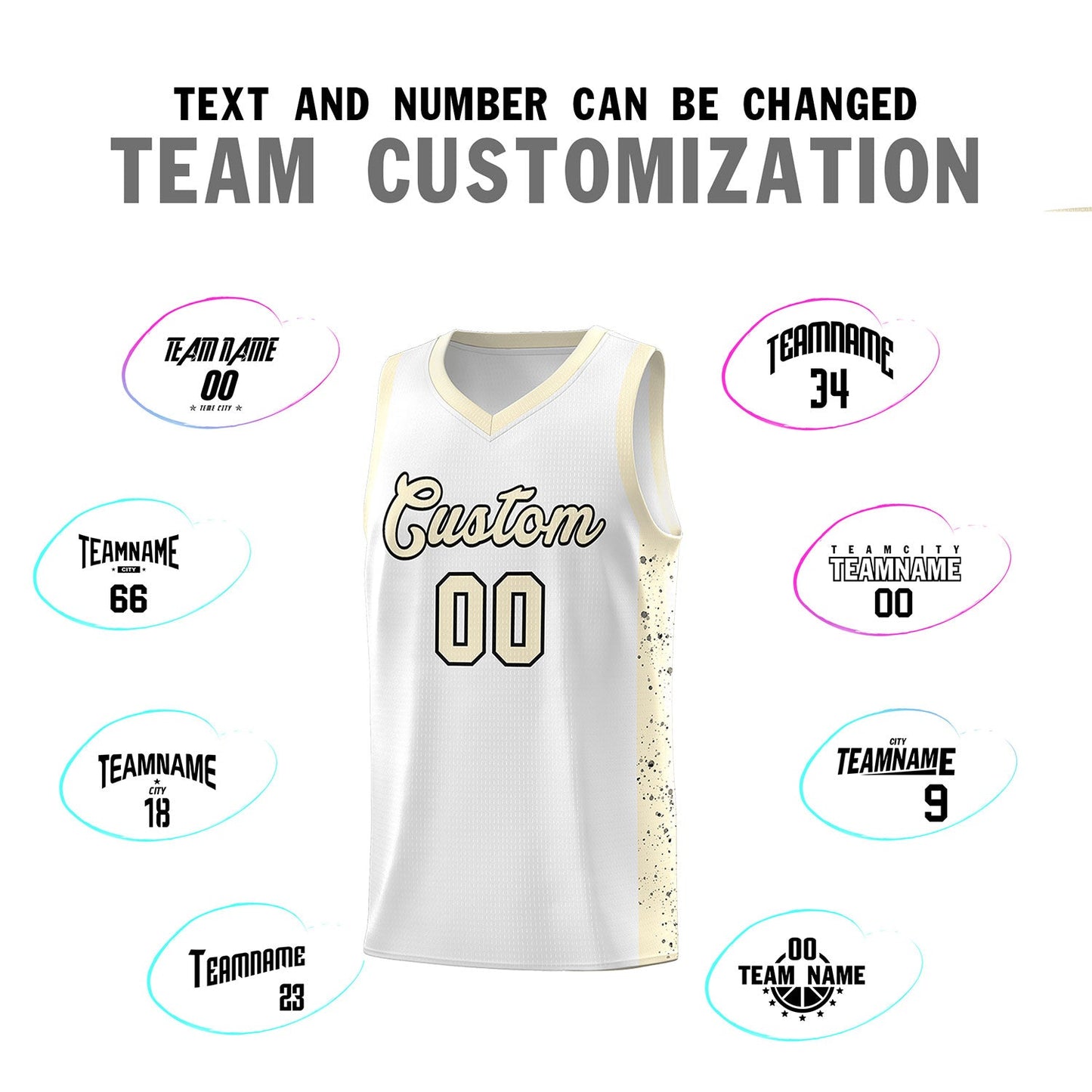 Custom White Cream-Black Red Side Splash Sports Uniform Basketball Jersey