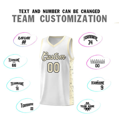 Custom White Cream-Black Red Side Splash Sports Uniform Basketball Jersey