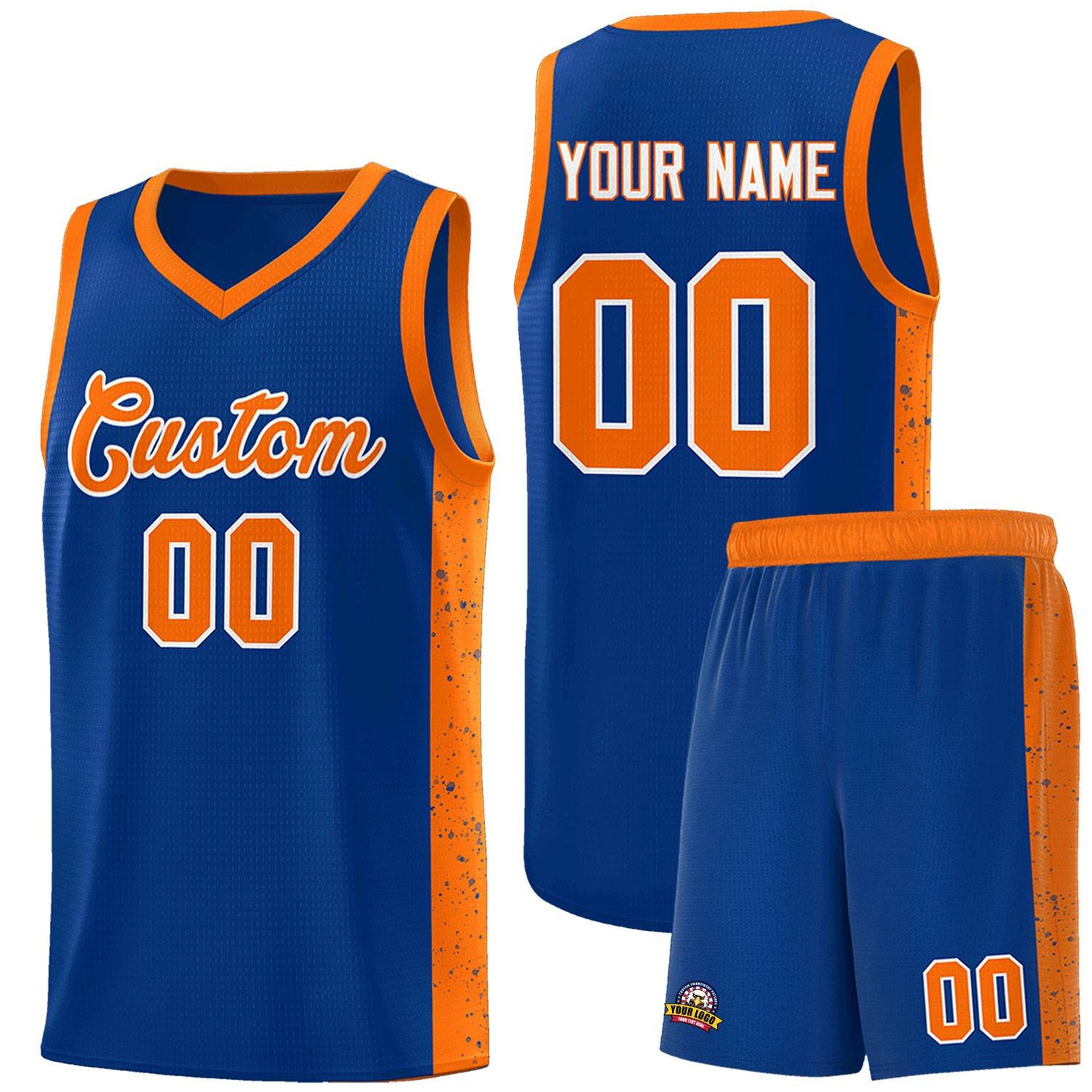 Custom Royal Orange-White Side Splash Sports Uniform Basketball Jersey