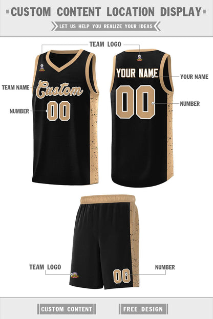 Custom Black Old Gold-White Side Splash Sports Uniform Basketball Jersey