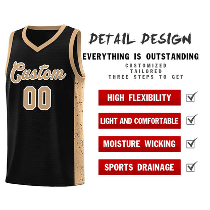 Custom Black Old Gold-White Side Splash Sports Uniform Basketball Jersey