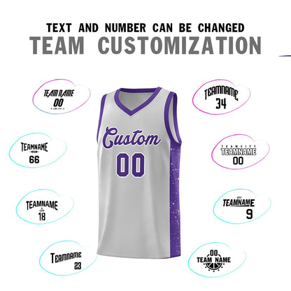 Custom Gray Purple-White Side Splash Sports Uniform Basketball Jersey