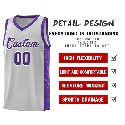 Custom Gray Purple-White Side Splash Sports Uniform Basketball Jersey