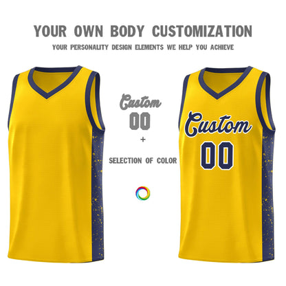 Custom Gold Navy-White Side Splash Sports Uniform Basketball Jersey