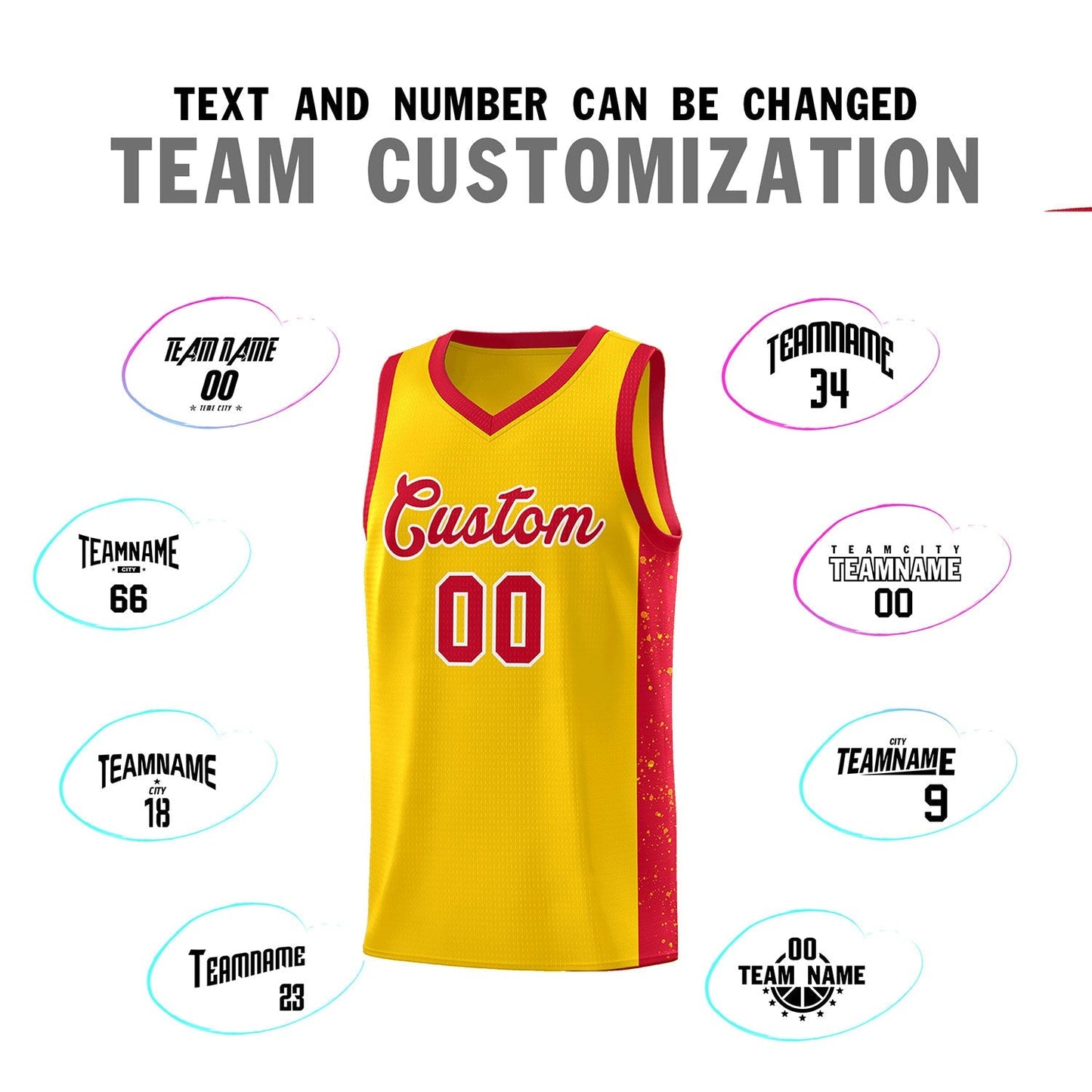 Custom Gold Red-White Side Splash Sports Uniform Basketball Jersey