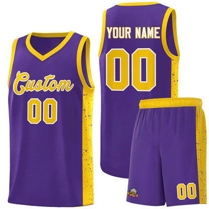 Custom Purple Gold-White Side Splash Sports Uniform Basketball Jersey