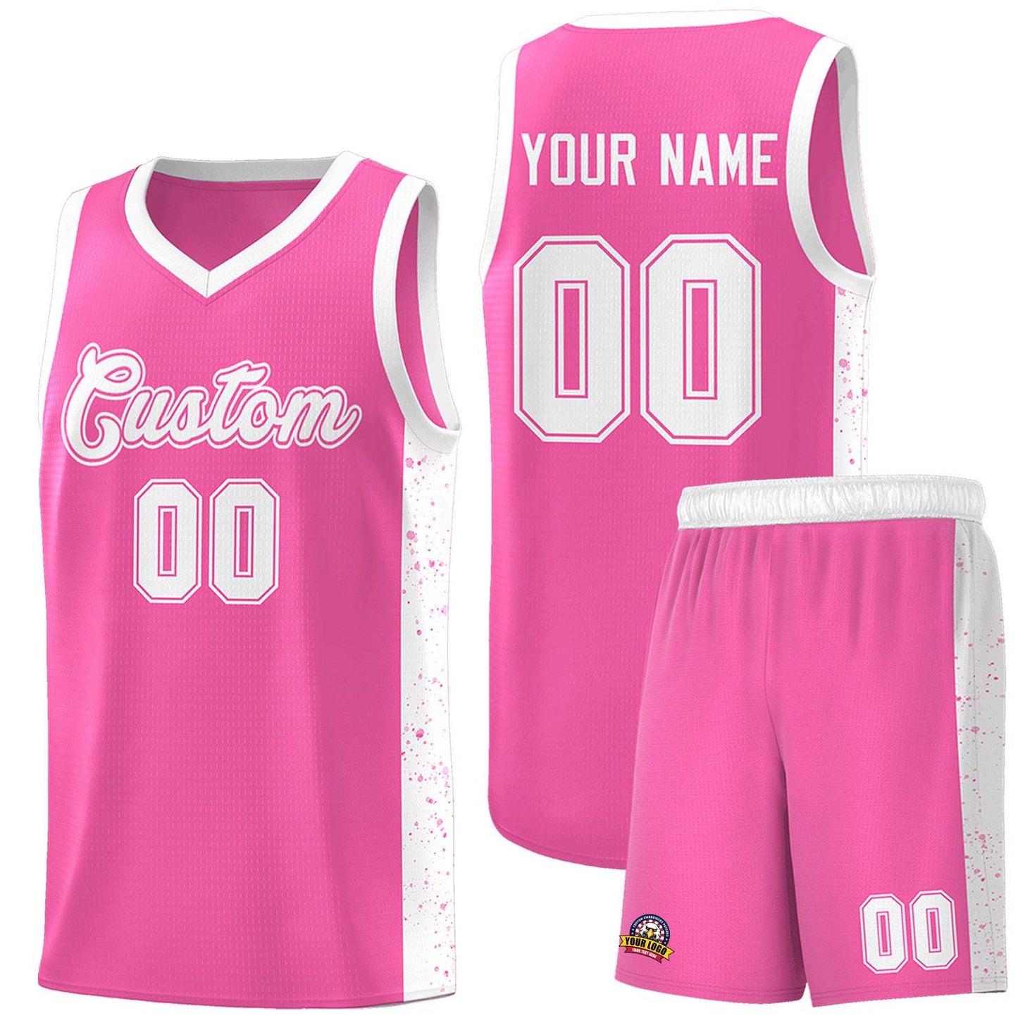 Custom Pink White Side Splash Sports Uniform Basketball Jersey