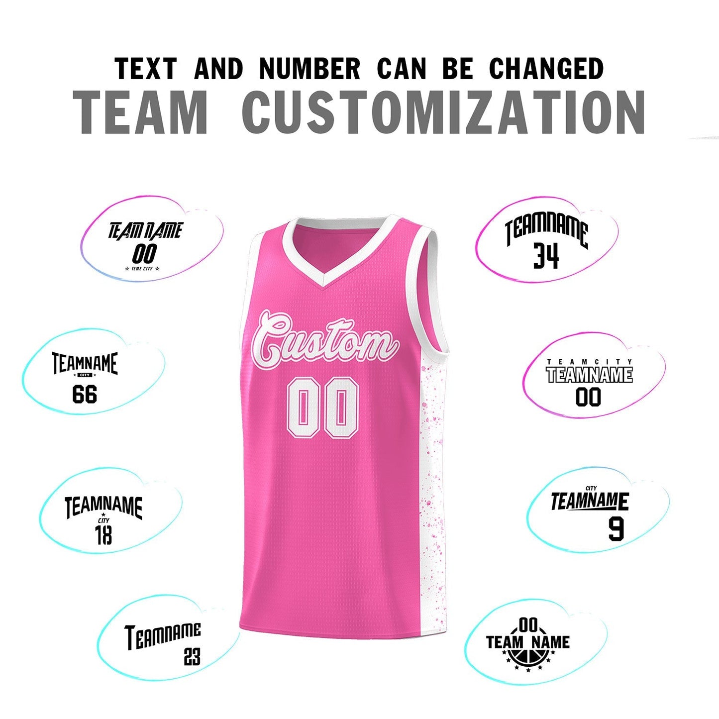 Custom Pink White Side Splash Sports Uniform Basketball Jersey