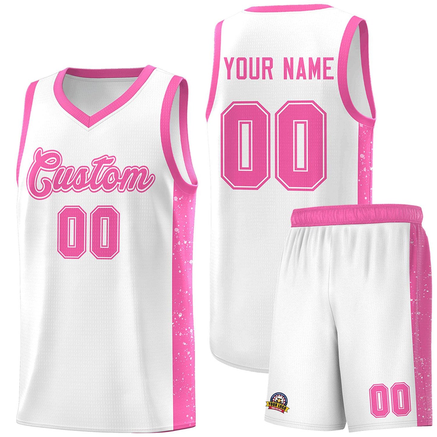 Custom White Pink Side Splash Sports Uniform Basketball Jersey