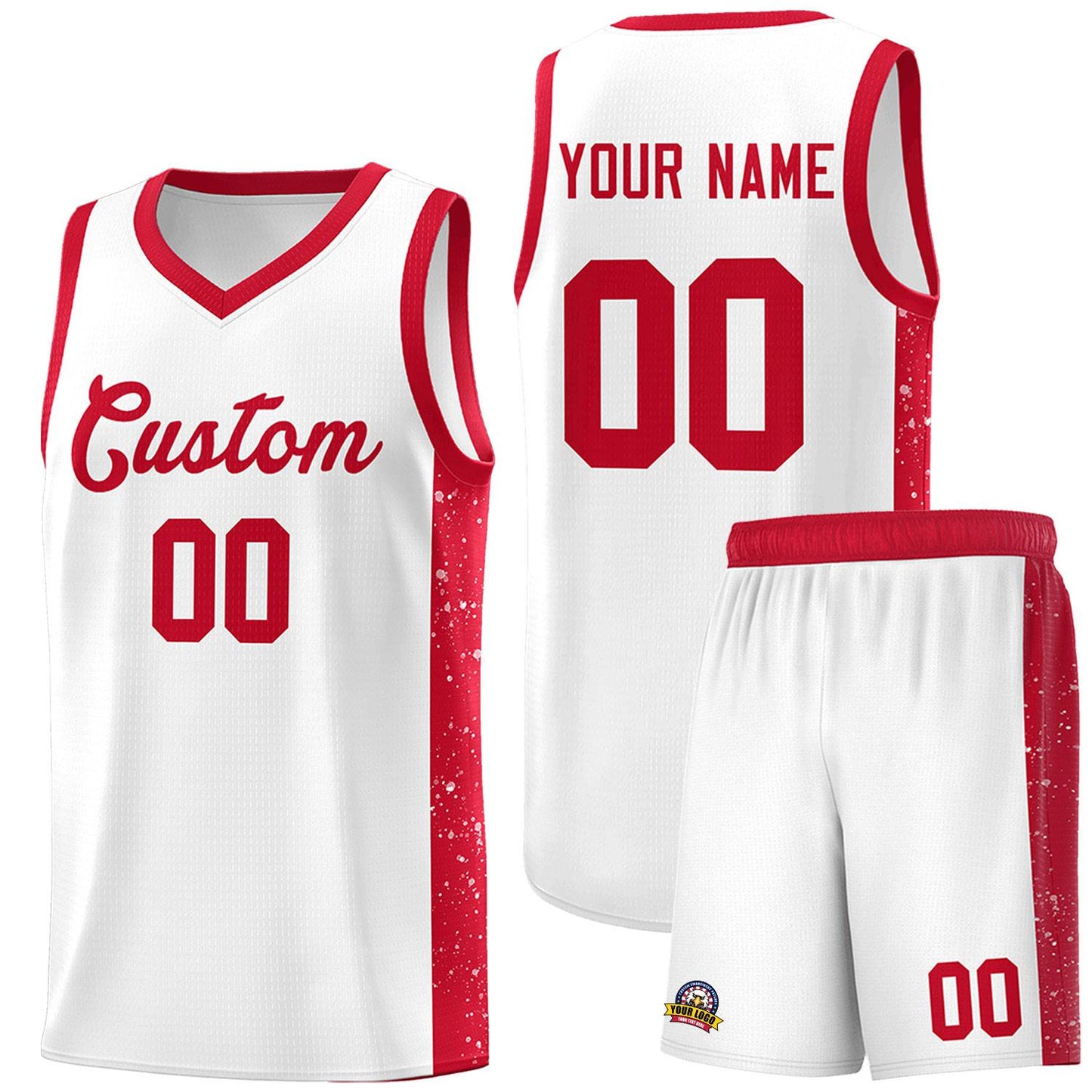 Custom White Red Side Splash Sports Uniform Basketball Jersey