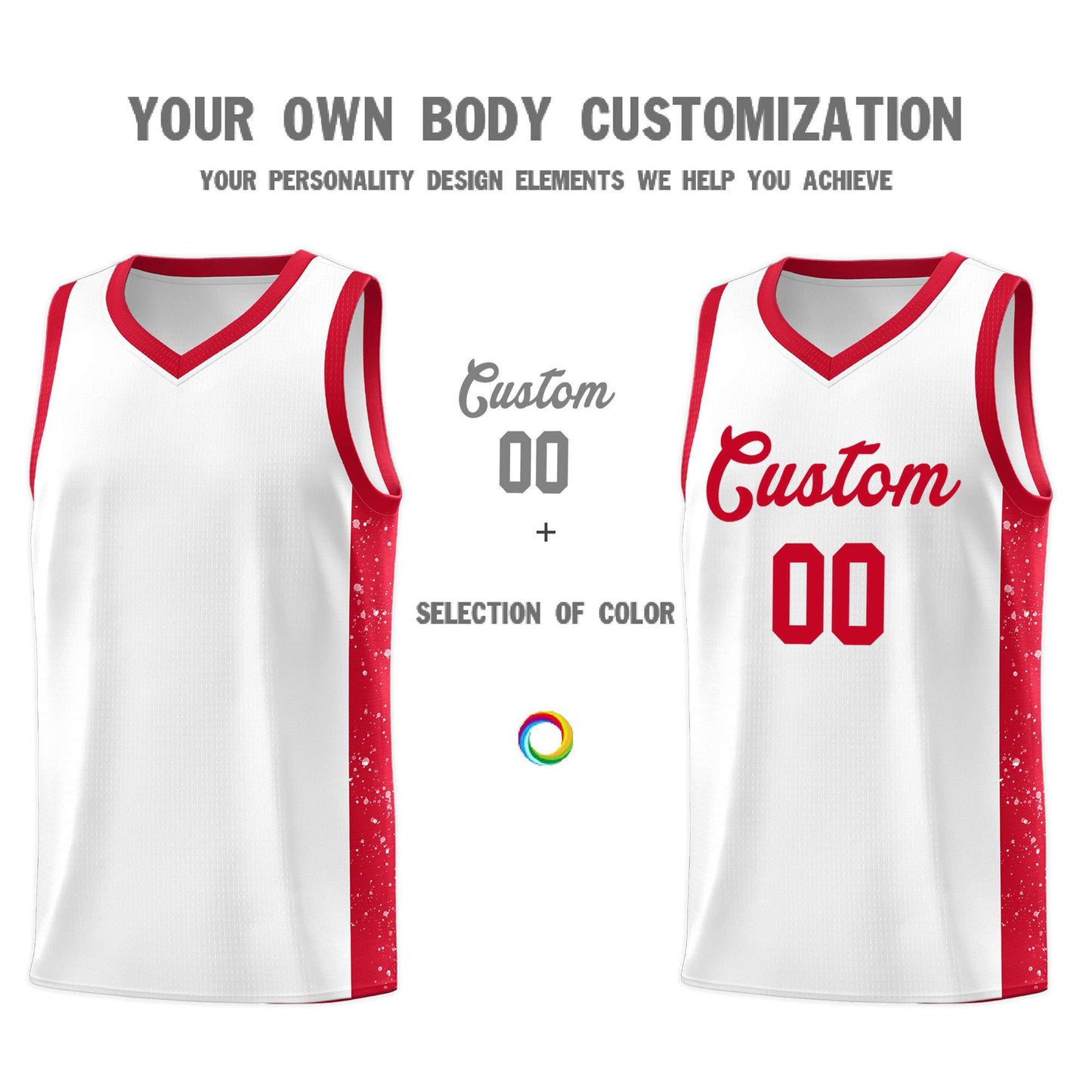 Custom White Red Side Splash Sports Uniform Basketball Jersey