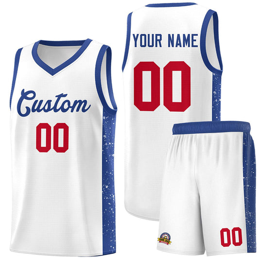 Custom White Royal Side Splash Sports Uniform Basketball Jersey