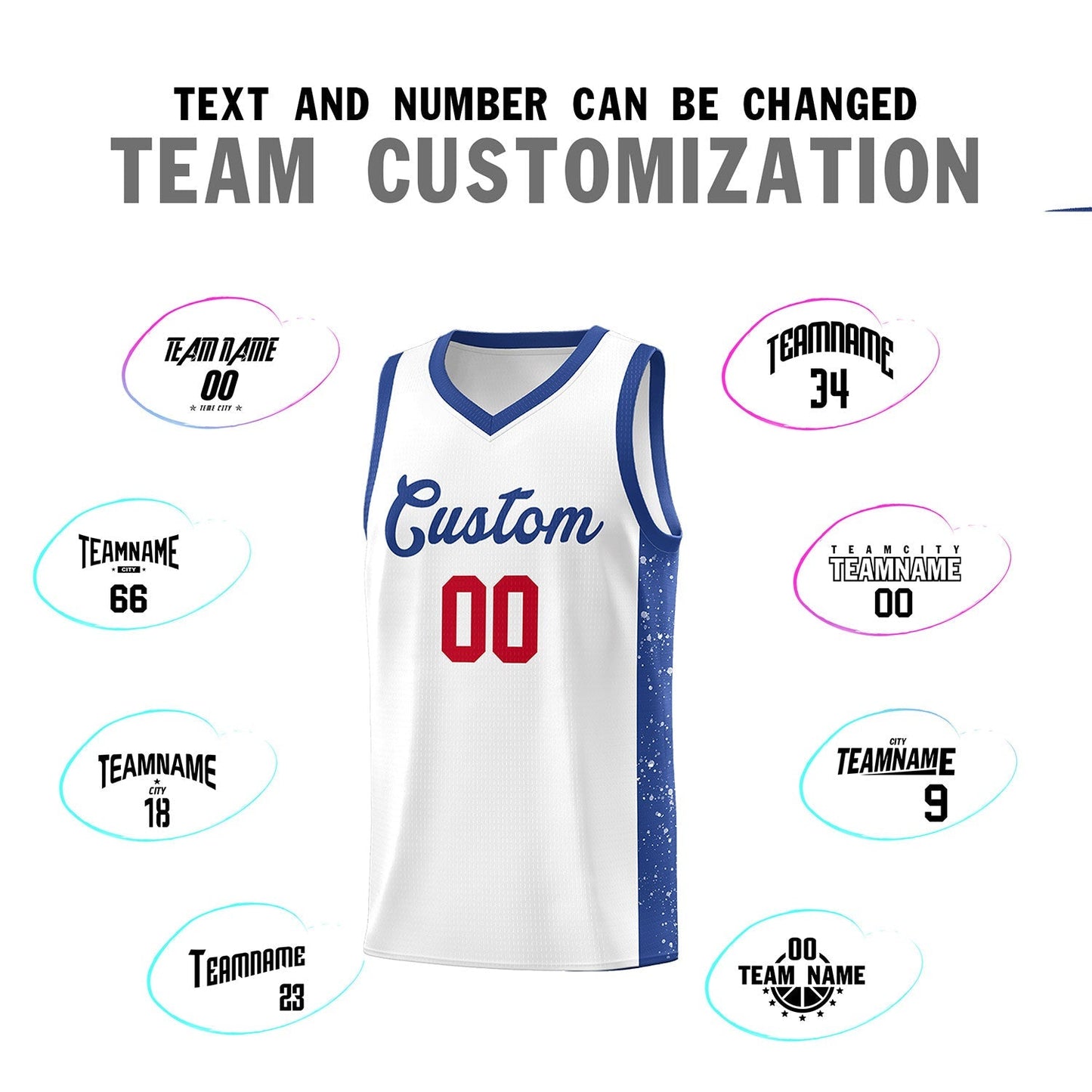 Custom White Royal Side Splash Sports Uniform Basketball Jersey