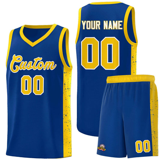 Custom Royal Gold-White Side Splash Sports Uniform Basketball Jersey