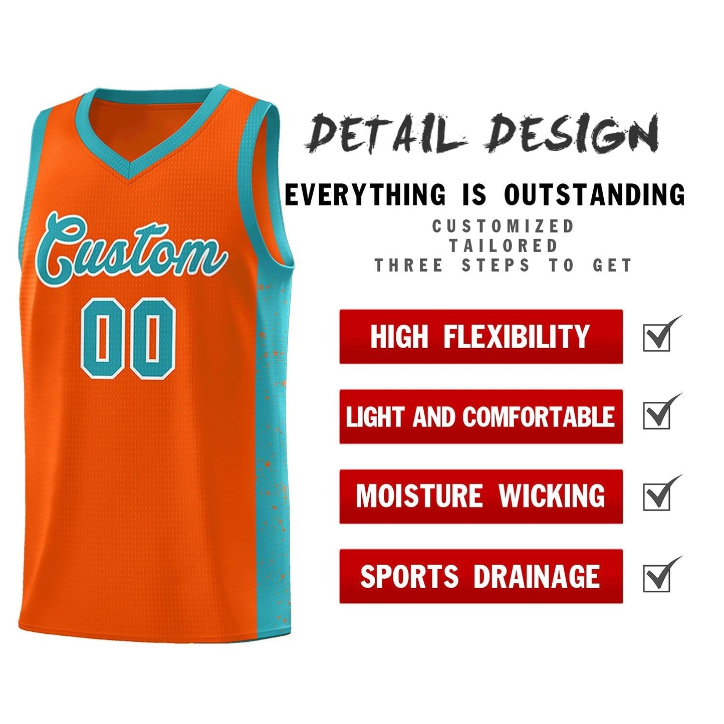 Custom Orange Aqua-White Side Splash Sports Uniform Basketball Jersey