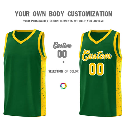 Custom Green Gold-White Side Splash Sports Uniform Basketball Jersey