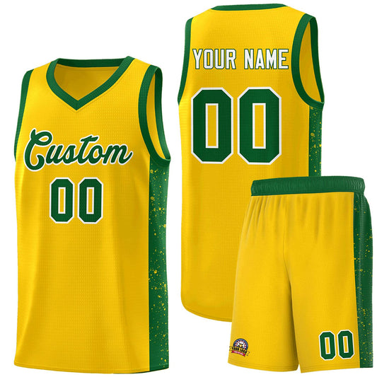 Custom Yellow Green-White Side Splash Sports Uniform Basketball Jersey