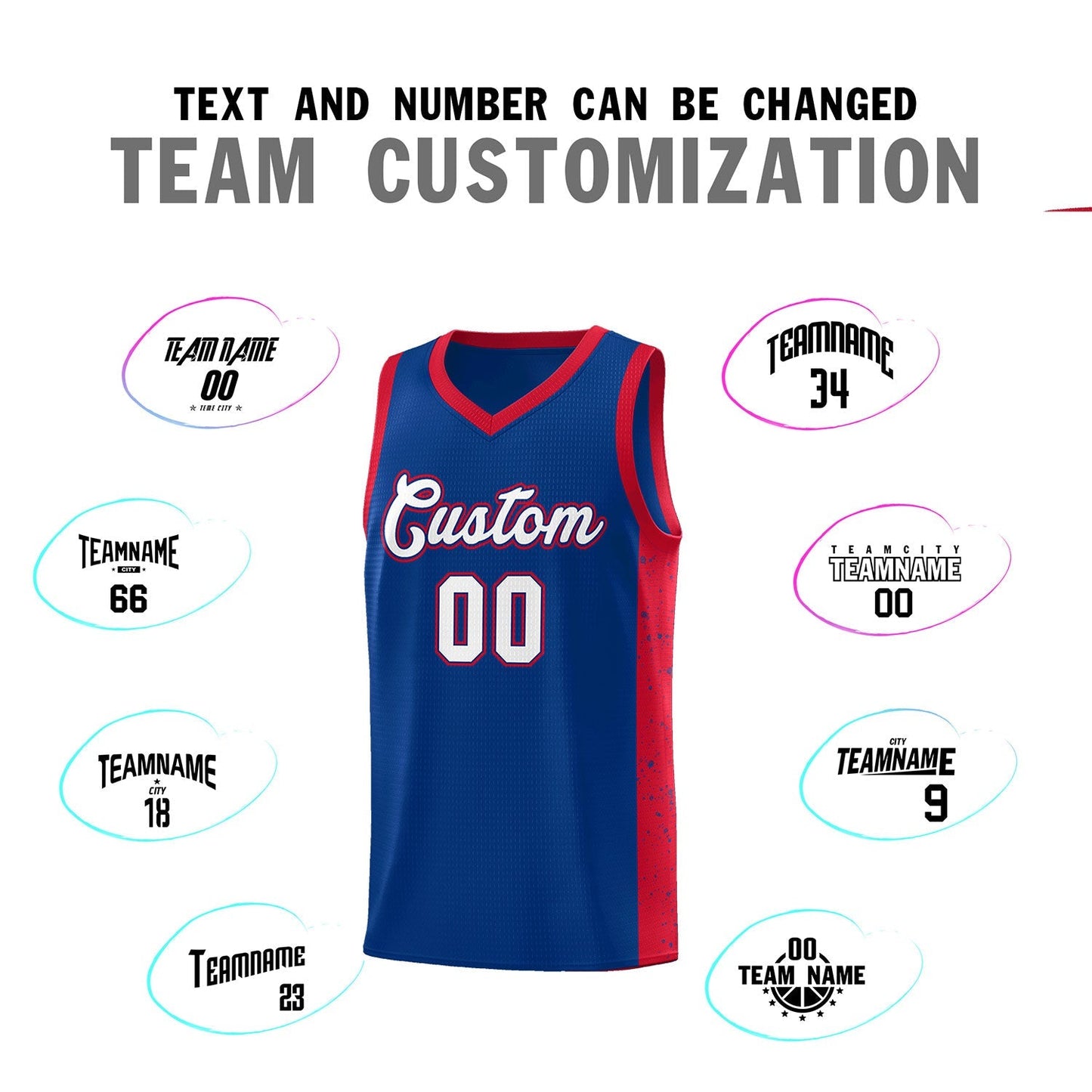 Custom Royal White-Royal Side Splash Sports Uniform Basketball Jersey