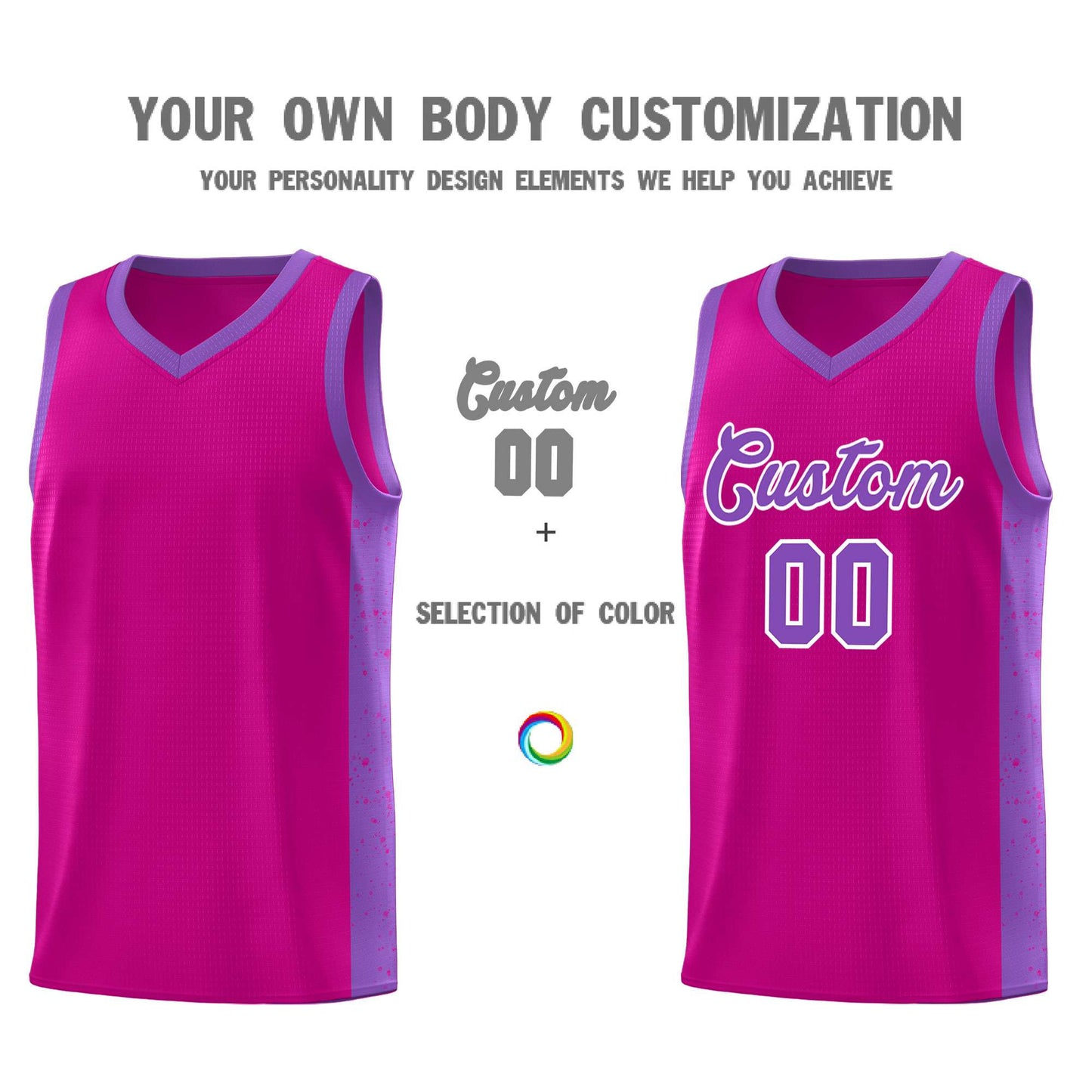 Custom Rose Red Purple-White Side Splash Sports Uniform Basketball Jersey