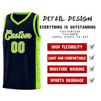 Custom Navy Neon Green-White Side Splash Sports Uniform Basketball Jersey