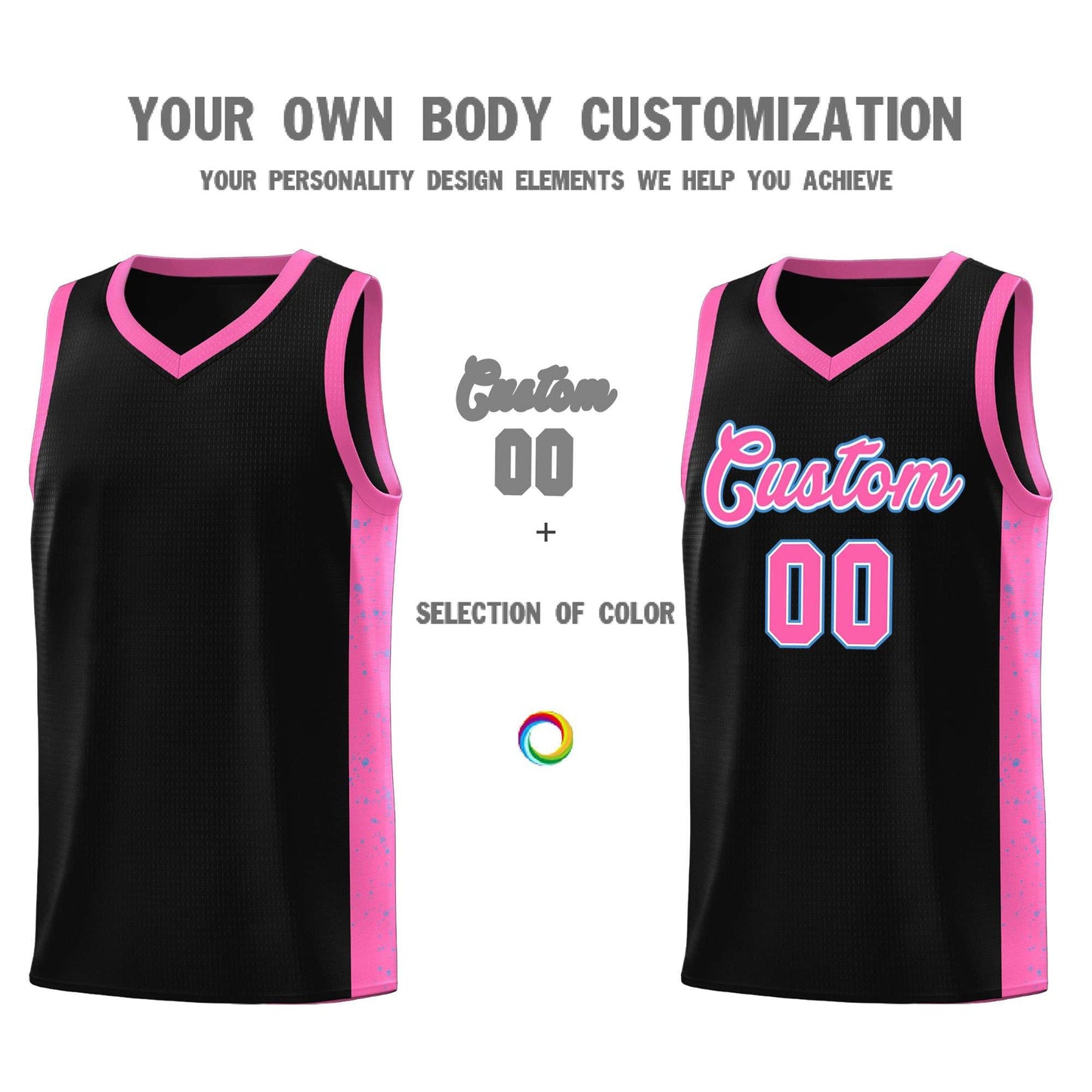 Custom Black Pink-White Side Splash Sports Uniform Basketball Jersey