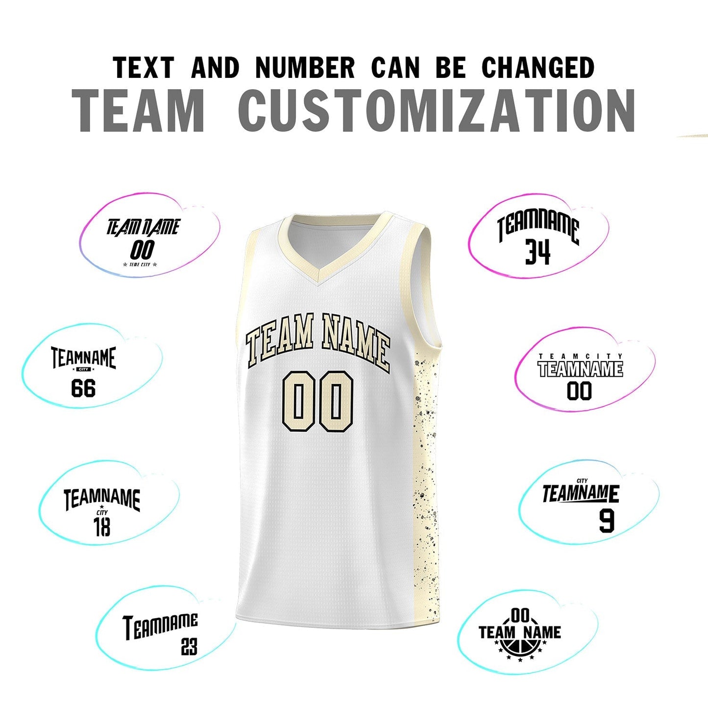 Custom White Cream-Black Red Side Splash Sports Uniform Basketball Jersey