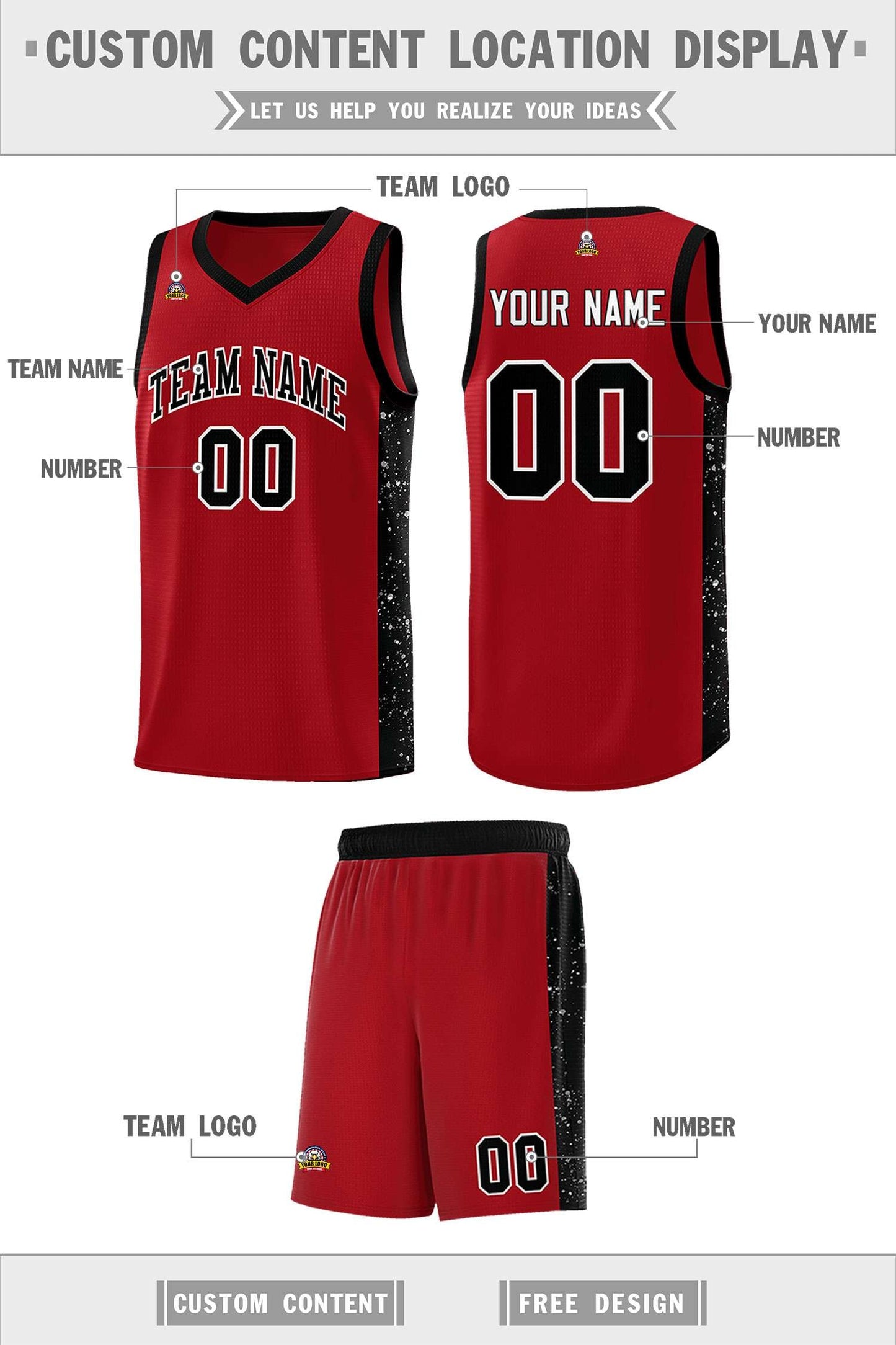 Custom Red Black-White Side Splash Sports Uniform Basketball Jersey