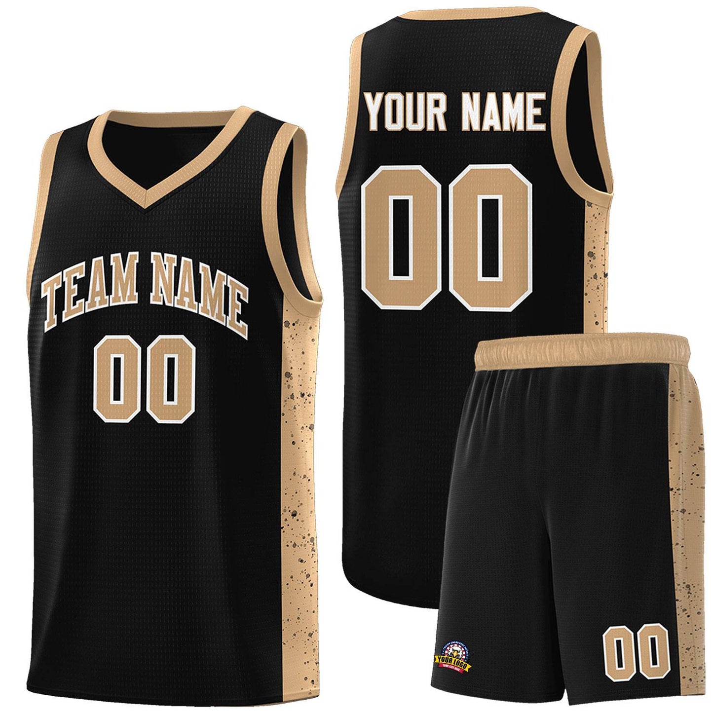 Custom Black Old Gold-White Side Splash Sports Uniform Basketball Jersey