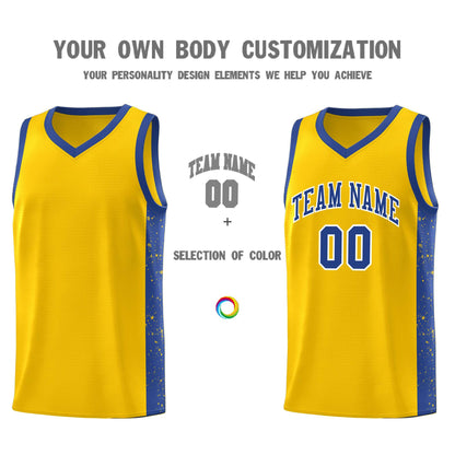 Custom Gold Royal-White Side Splash Sports Uniform Basketball Jersey