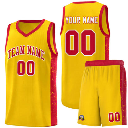 Custom Gold Red-White Side Splash Sports Uniform Basketball Jersey