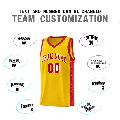 Custom Gold Red-White Side Splash Sports Uniform Basketball Jersey