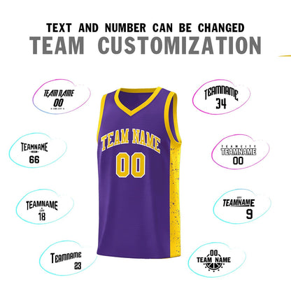 Custom Purple Gold-White Side Splash Sports Uniform Basketball Jersey