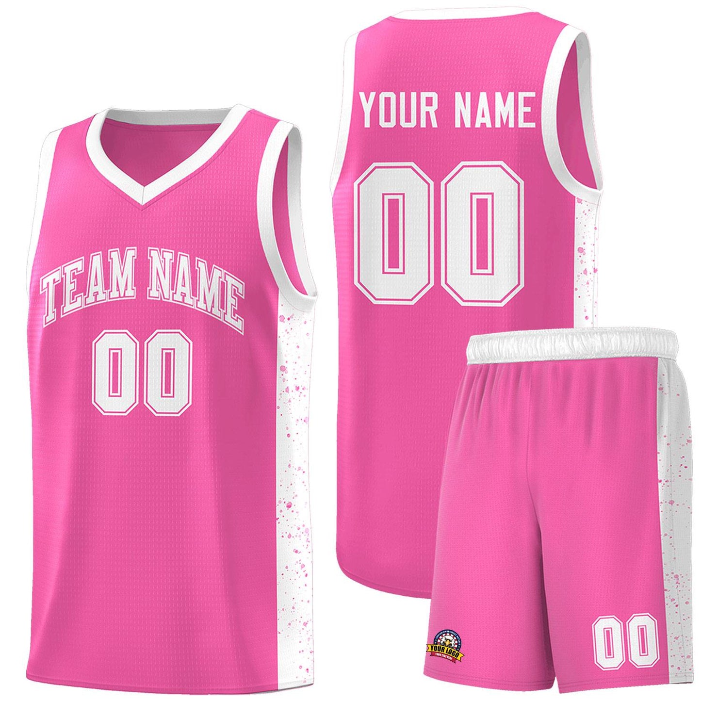 Custom Pink White Side Splash Sports Uniform Basketball Jersey