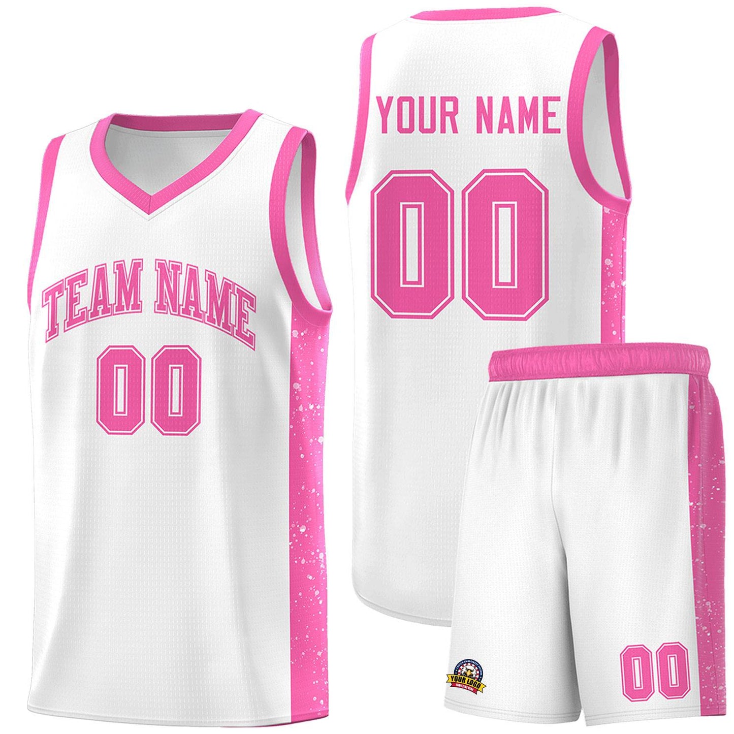 Custom White Pink Side Splash Sports Uniform Basketball Jersey