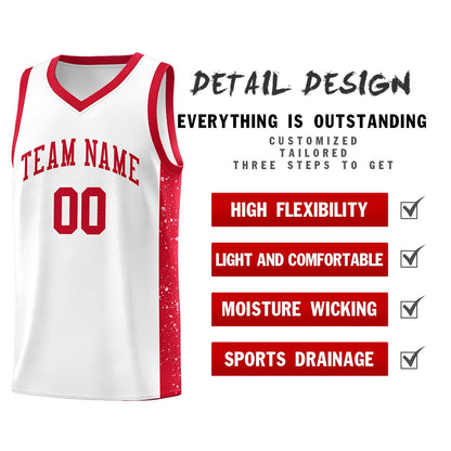 Custom White Red Side Splash Sports Uniform Basketball Jersey