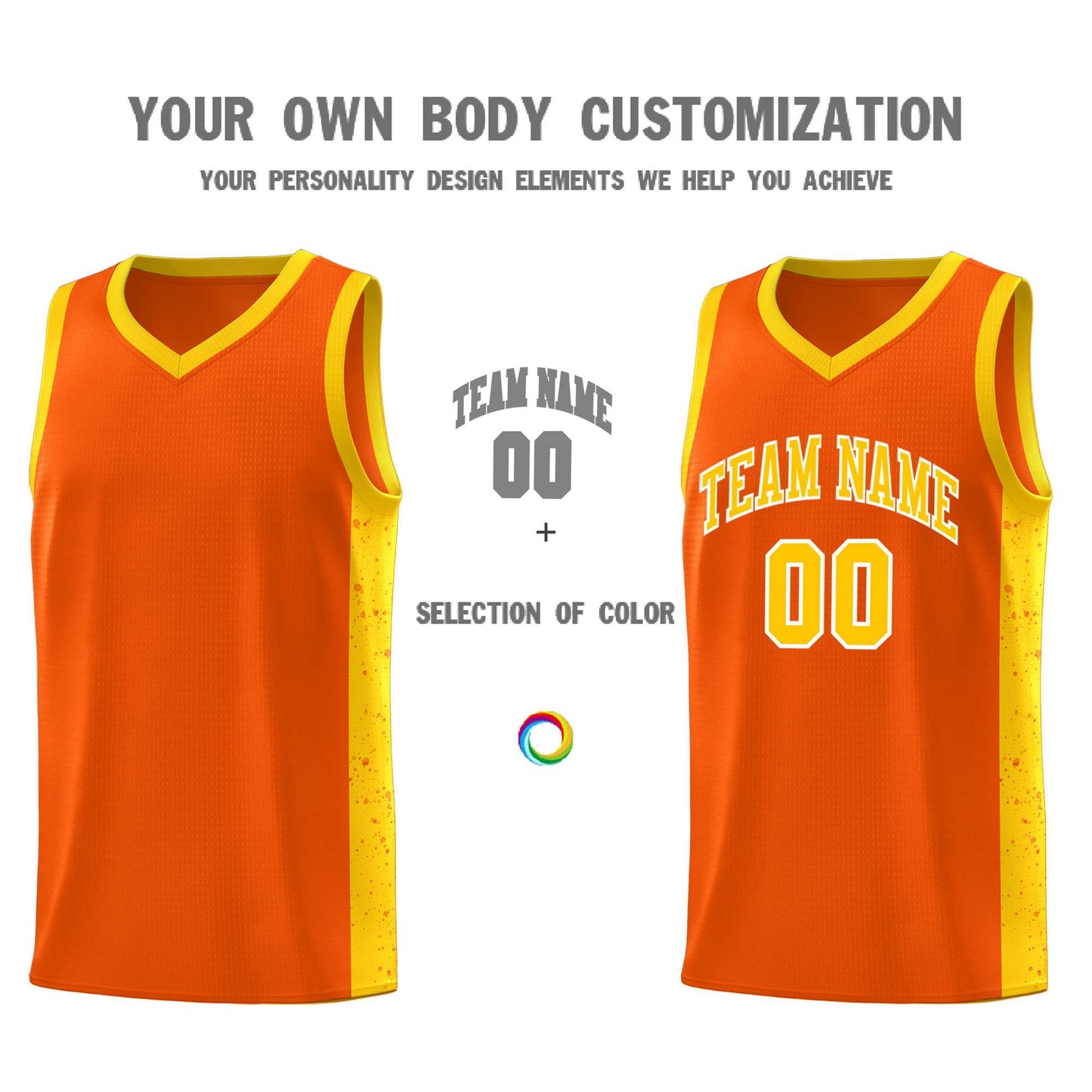 Custom Orange Gold-White Side Splash Sports Uniform Basketball Jersey