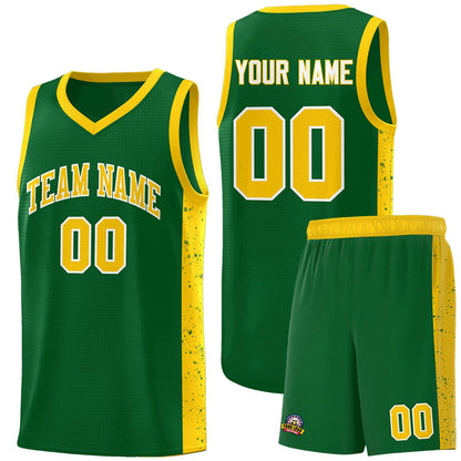 Custom Green Gold-White Side Splash Sports Uniform Basketball Jersey