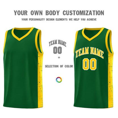 Custom Green Gold-White Side Splash Sports Uniform Basketball Jersey