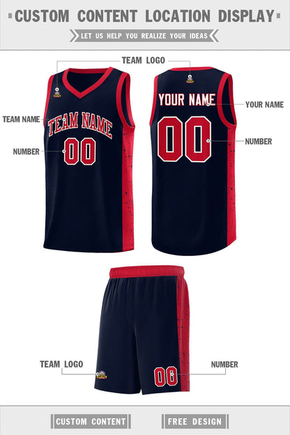 Custom Navy Red-White Side Splash Sports Uniform Basketball Jersey