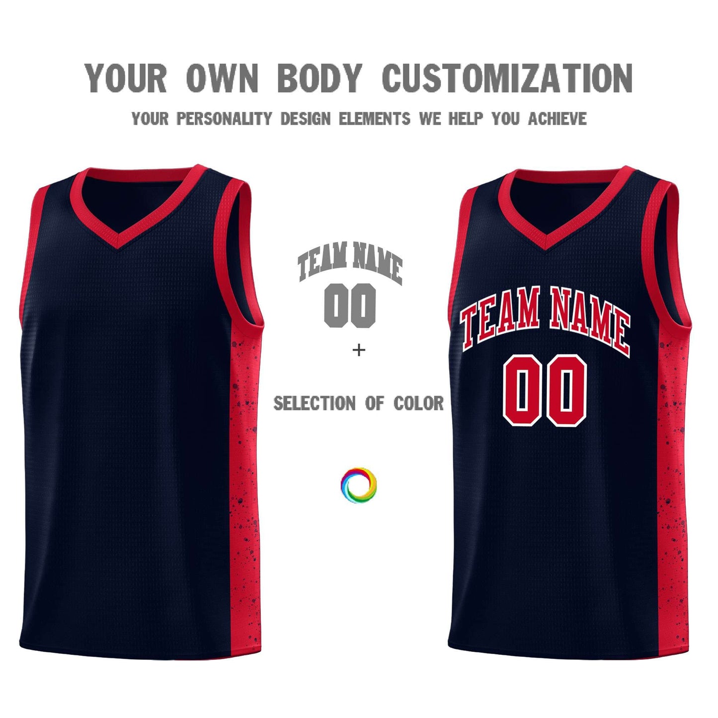 Custom Navy Red-White Side Splash Sports Uniform Basketball Jersey