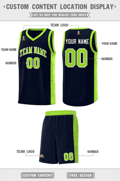 Custom Navy Neon Green-White Side Splash Sports Uniform Basketball Jersey