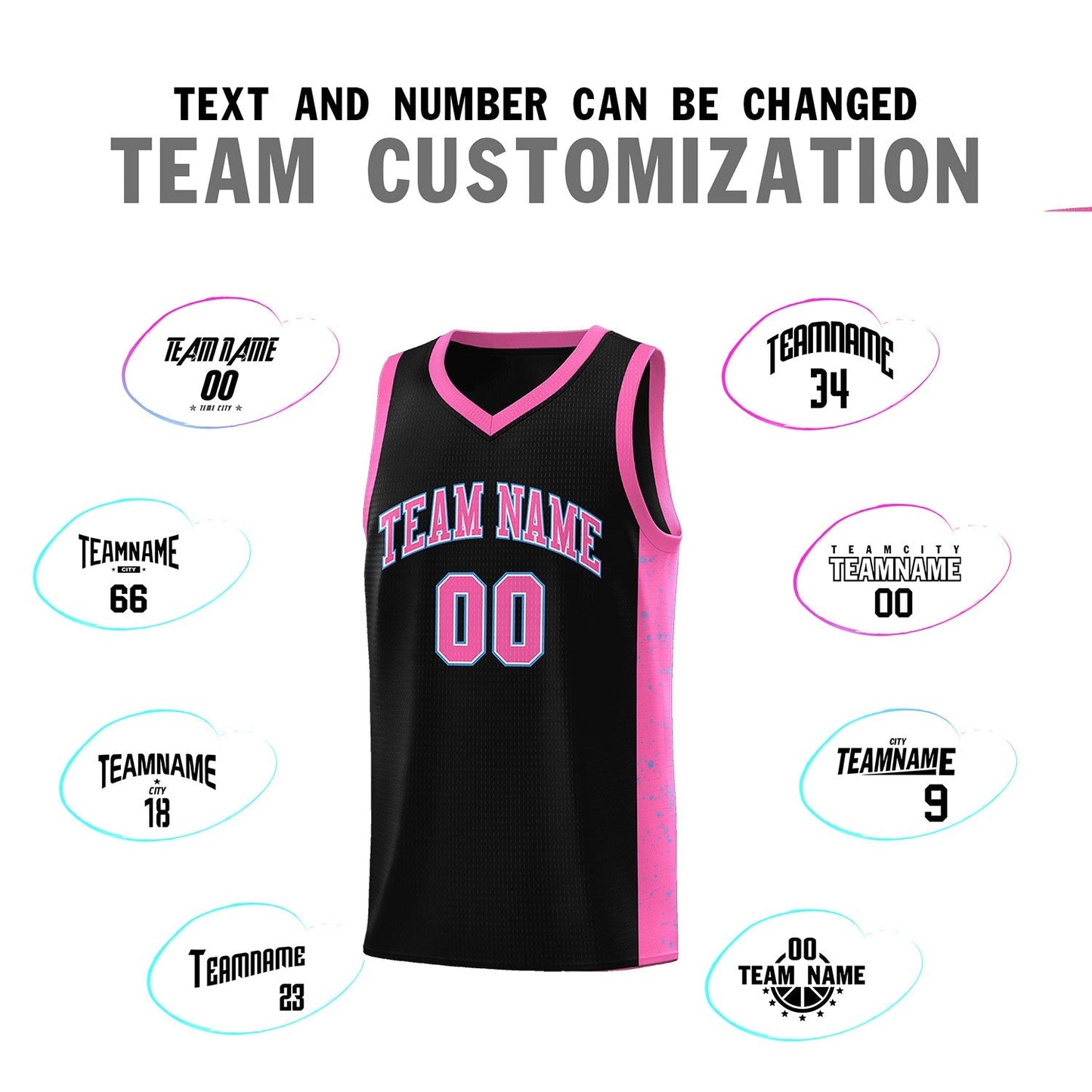 Custom Black Pink-White Side Splash Sports Uniform Basketball Jersey