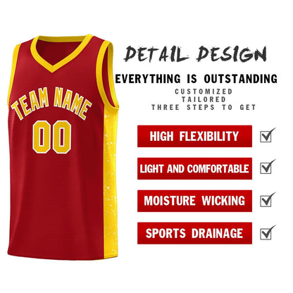 Custom Red Gold-White Side Splash Sports Uniform Basketball Jersey