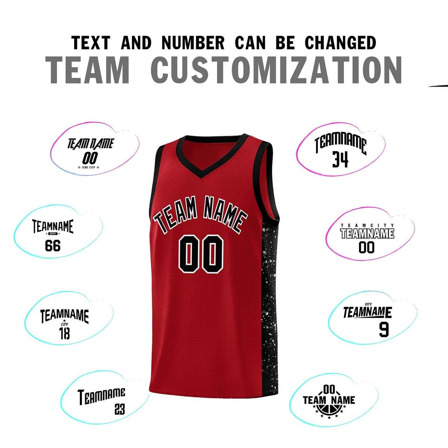 Custom Red Black-White Side Splash Sports Uniform Basketball Jersey