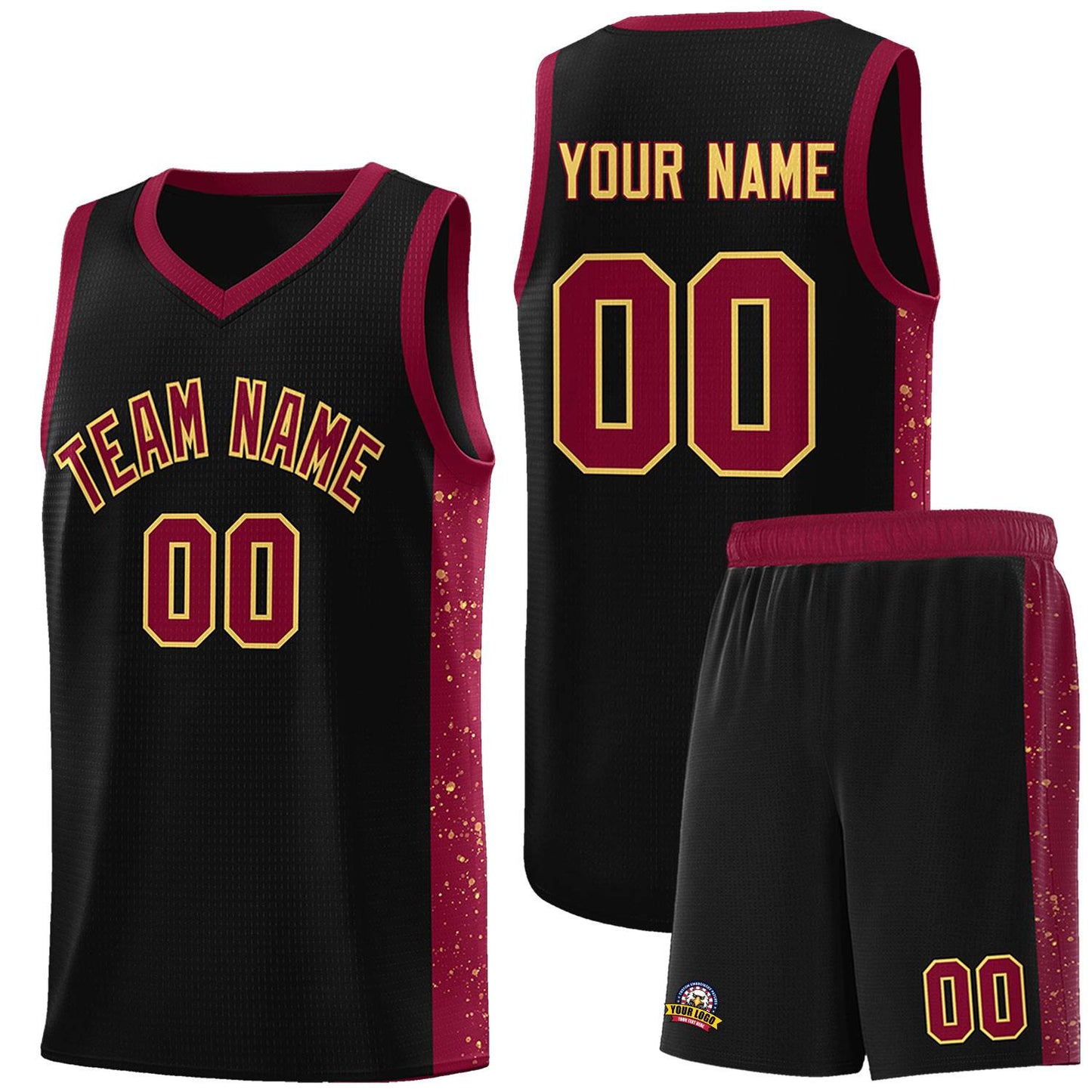 Custom Black Crimson-Khaki Side Splash Sports Uniform Basketball Jersey