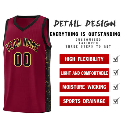 Custom Crimson Black-Khaki Side Splash Sports Uniform Basketball Jersey