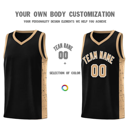 Custom Black Old Gold-White Side Splash Sports Uniform Basketball Jersey