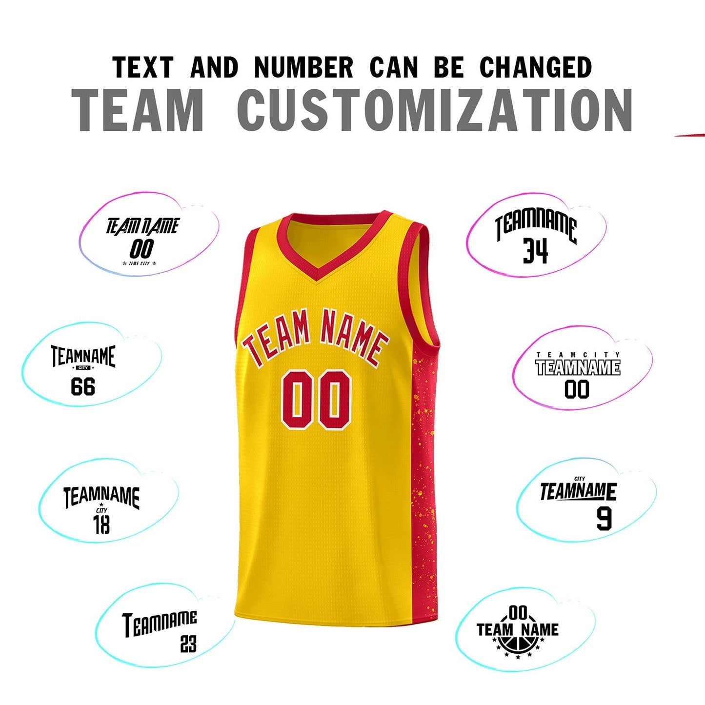 Custom Gold Red-White Side Splash Sports Uniform Basketball Jersey