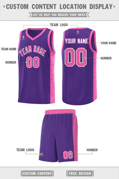 Custom Purple Pink-White Side Splash Sports Uniform Basketball Jersey